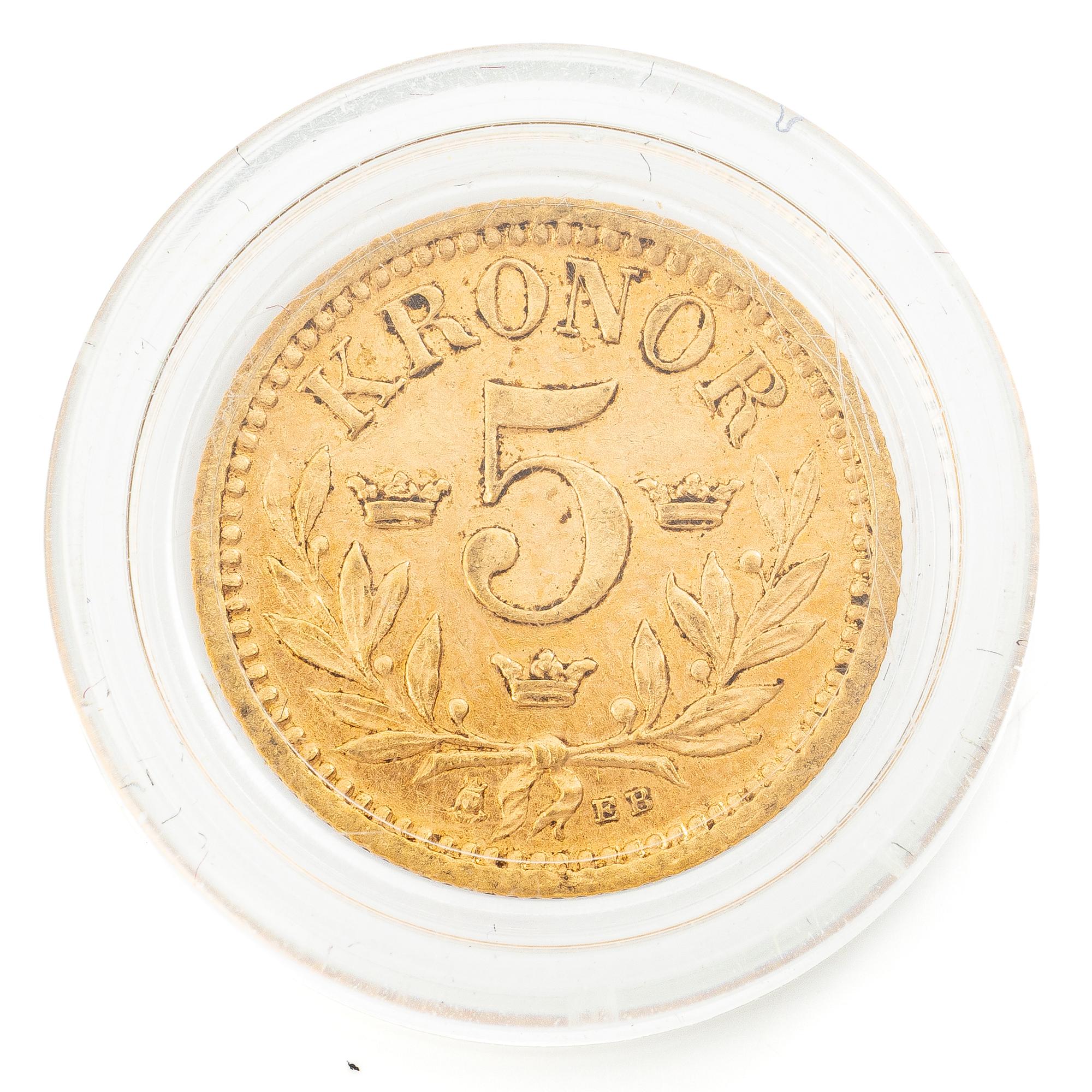 Guldmynt, Sverige, Oskar II, 5 kronor, 1881.
