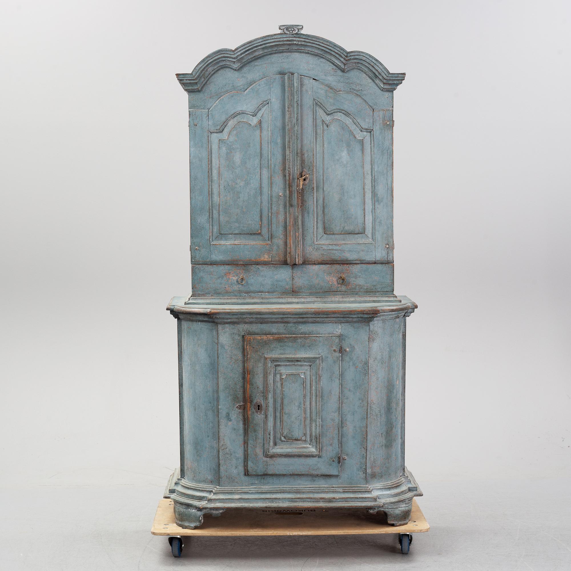 A painted pine Baroque cabinet, 18th Century.