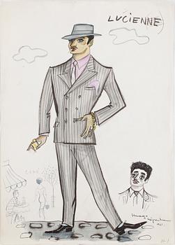 MAX GOLDSTEIN (MAGO), dräktskisser, teckningar, blyertsskisser, ca 34 st, vissa daterade o signerade, 1966.