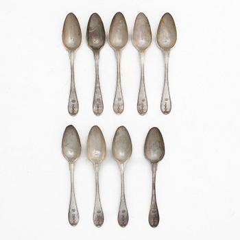 Bengt Tellander, nine silver spoons, Jönköing, Sweden, 1826.