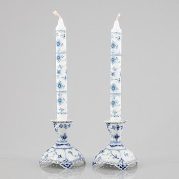 A pair of 'Blue Fluted Full Lace' porcelain candle sticks, Royal Copenhagen, model 1138, 1974-78.