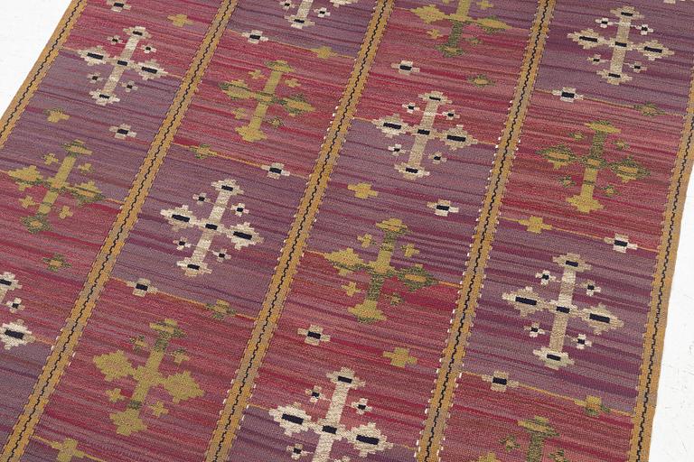 Märta Måås-Fjetterström, a drape, "Violett Draperi" (with yellow), ca 262 x 148 cm, signed MMF.