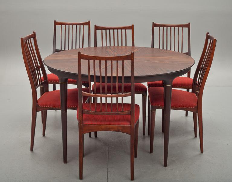 MATSALSGRUPP, 7 delar,  "Cortina", Svante Skogh, Seffle Möbelfabrik, 1960-tal.