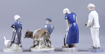 FIGURINER, 4 st, porslin, Kongl Dansk samt Bing & Gröndahl.