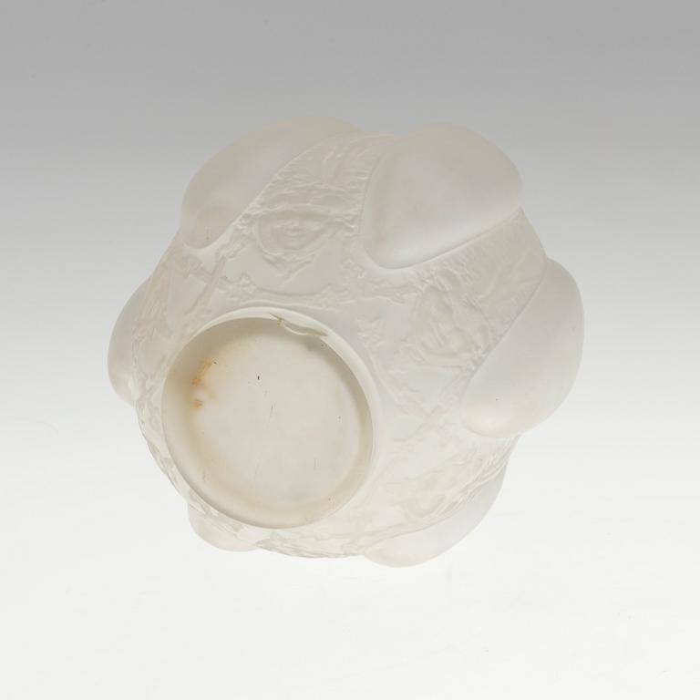 A René Lalique 'Six figurines et masques' moulded glass vase, France 1920-30's.