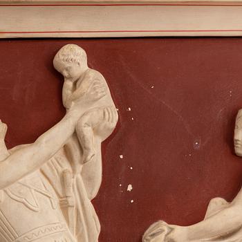 Bertel Thorvaldsen, after, a painted plaster relief, manufactered by Peter Ipsen, 19th century.