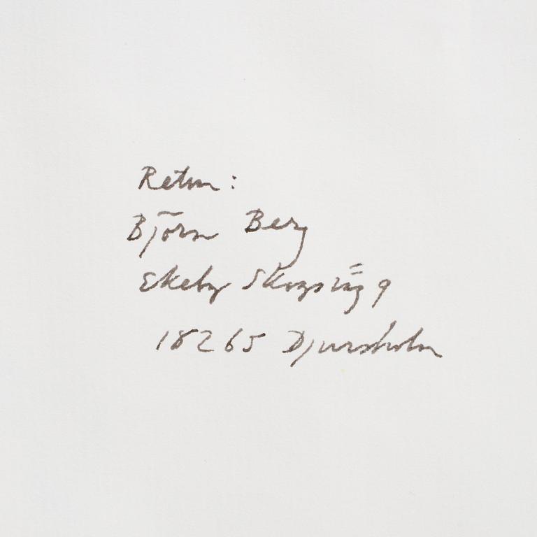 BJÖRN BERG, tuschteckning och akvarell på papper "Emil i Lönneberga".