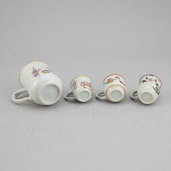 Four famille rose export porcelain cups, Qing dynasty, Qianlong (1736-95).