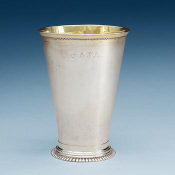 936. A Swedish 18th century parcel-gilt beaker, makers mark of Ivar Palin, Uppsala (1710-1712).