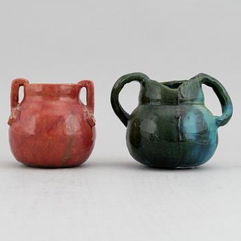 Ragnhild Godenius, two Two Art Nouveau glazed ceramic vases, one signed and dated 191? and 1914.