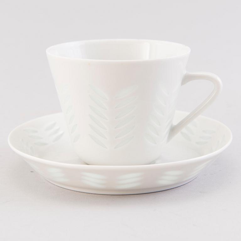 FRIEDL HOLZER-KJELLBERG, A porcelain bowl and set of six coffee cups with saucers, signed  Arabia F.H.Kj. Finland.