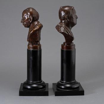 BYSTER, 2 st, brons, bär gjutarstämplar "J.N Rosengren Konstgjuteri Limhamn", 1900-tal.