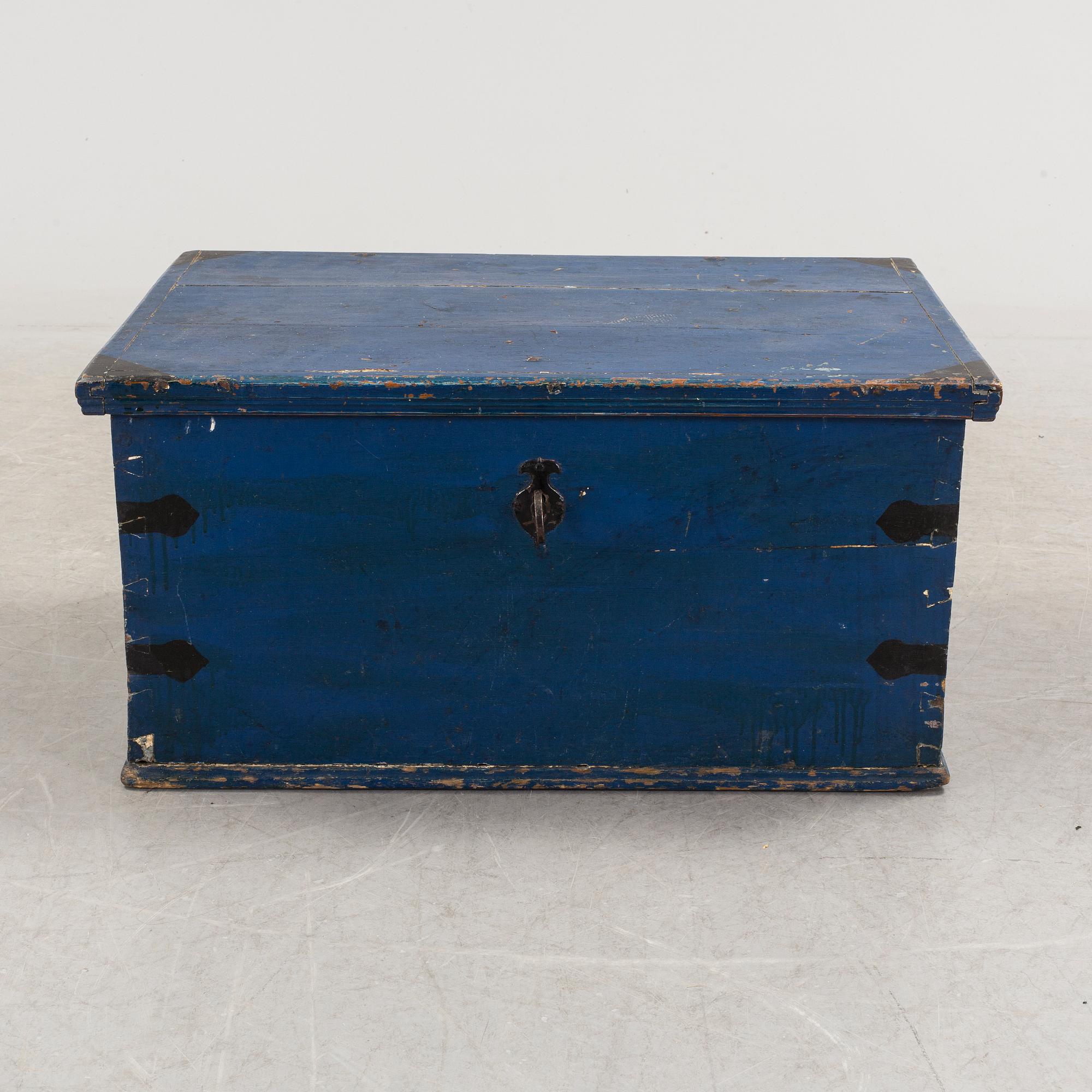 A painted pine chest, 19th Century.