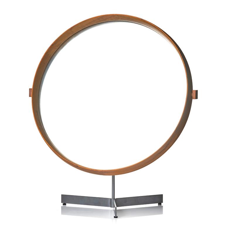 Uno & Östen Kristiansson, a model 406 teak and steel table mirror, Luxus, Vittsjö, Sweden 1960s, with original cardboard package.