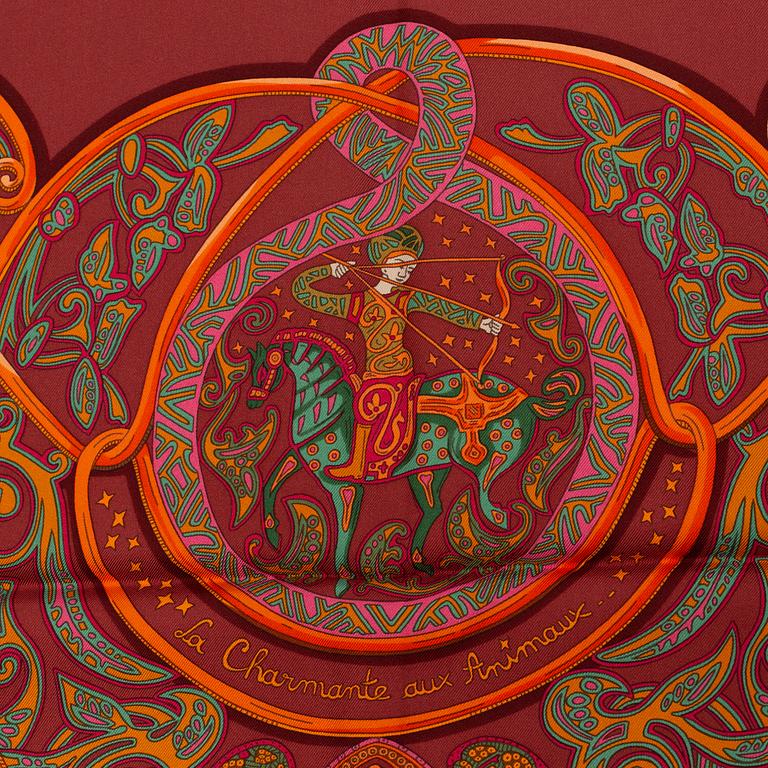 HERMÈS, a 'La Charmante aux Animaux' silk scarf.