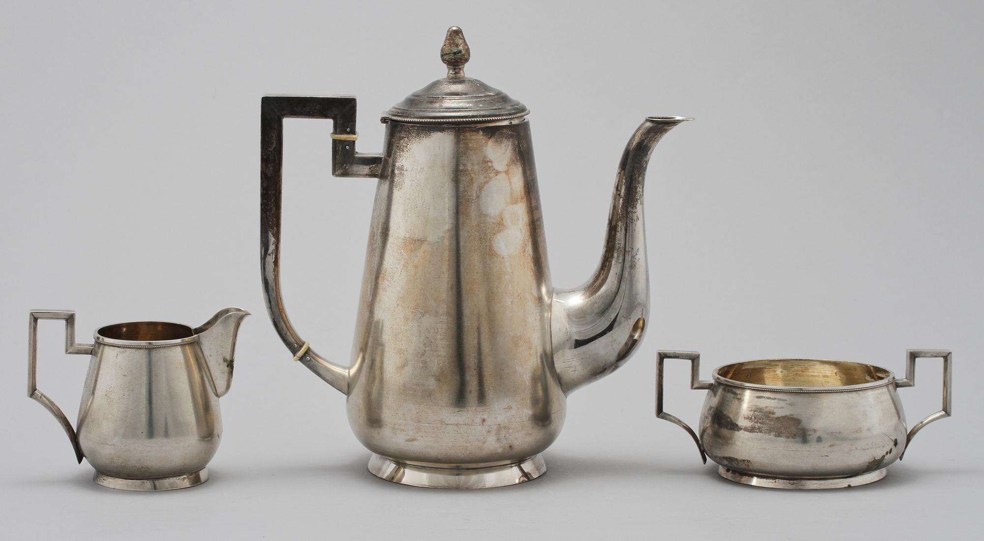 KAFFESERVIS, 3 delar, silver, Estland, 1900-tal. Vikt 1 130 g.