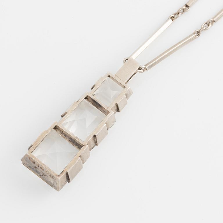 Stigbert, pendant with chain, silver and rock crystal.