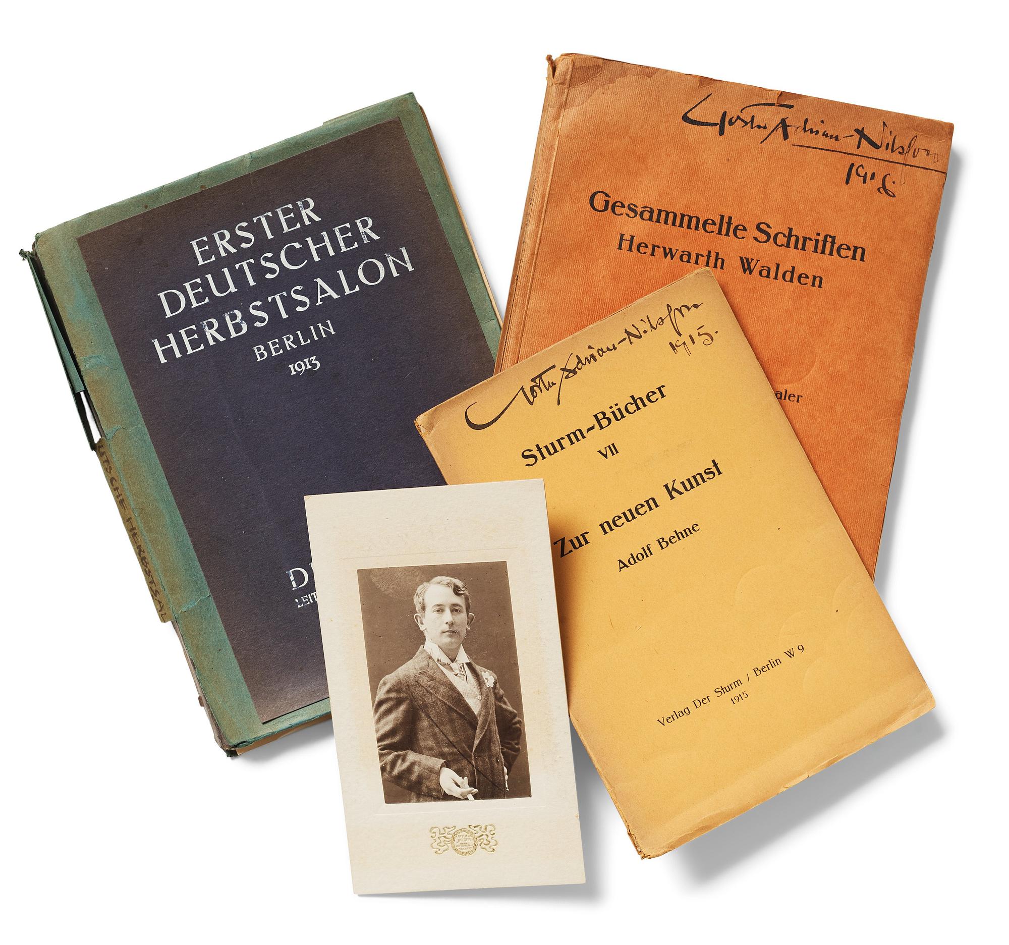 Exhibition catalogue and books (2) from Der Sturm plus a photo depicting Gösta Adrian-Nilsson (GAN).