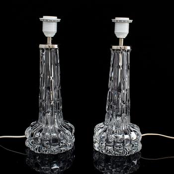 A pair of second half of the 20th century glass table lamps by Carl Fagerlund for Orrefors.