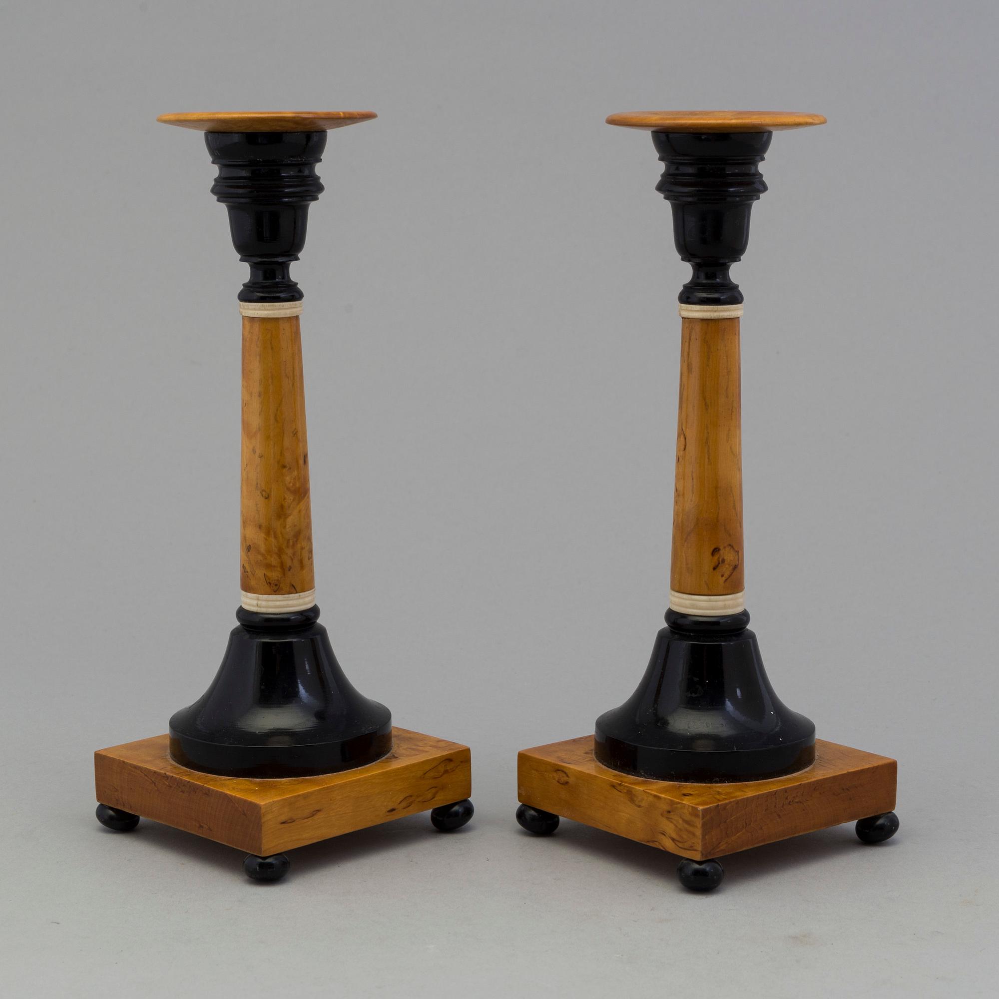 A pair of birch candles by Karl A Axelsson, konstsvarvare, Eksjö, 1907.