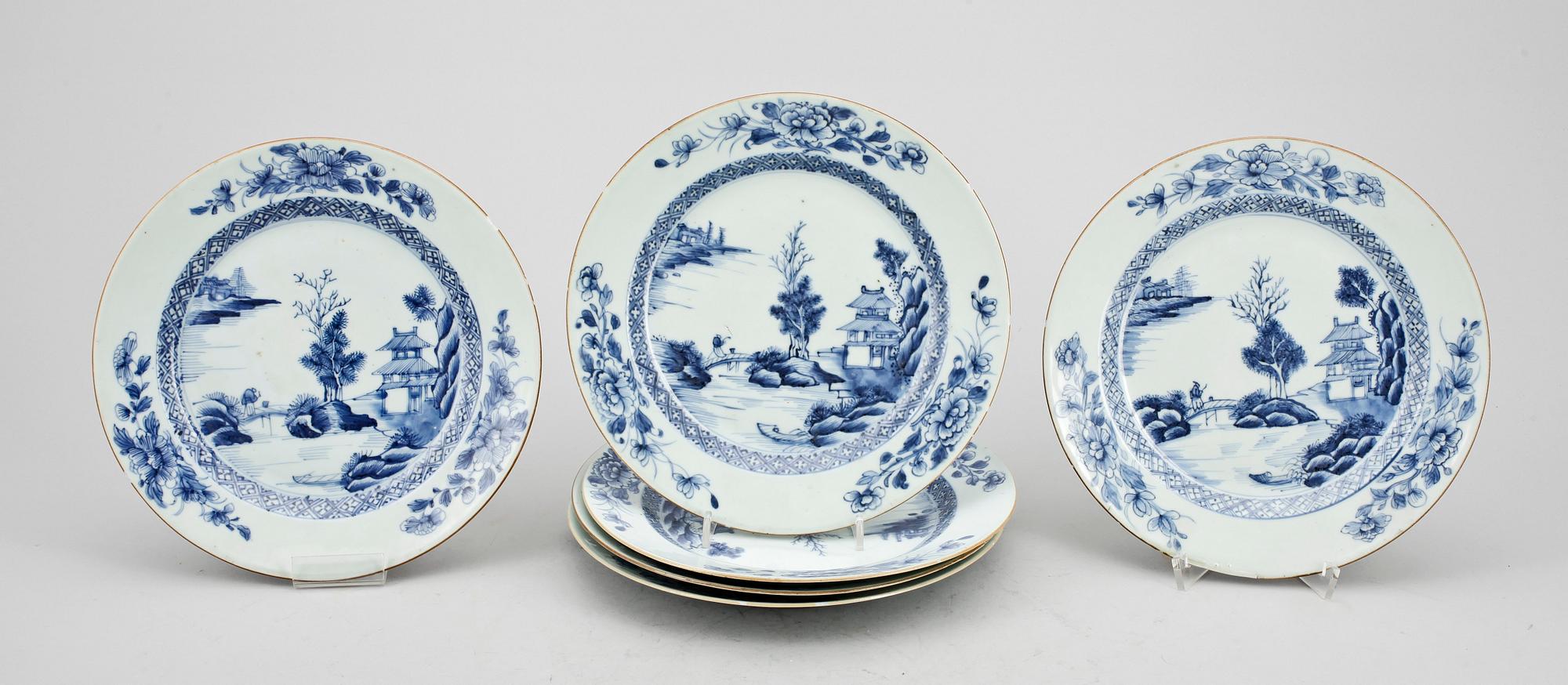 TALLRIKAR, 6 st, porslin, Qianlong, Kina 1700-tal.