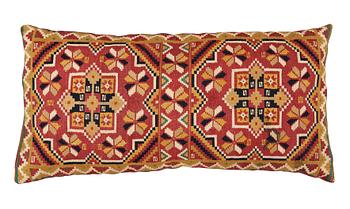 417. A CARRIAGE CUSHION. Double-interlocked tapestry. 45 x 91 cm. Scania, Sweden, around 1850.