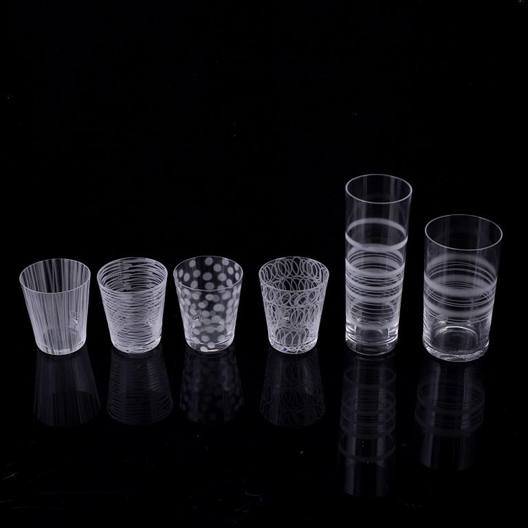 INGEGERD RÅMAN, glas, 6 delar, Orrefors, 2000-tal.