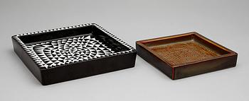 ASKFAT, 2 st, keramik, "Domino" Stig Lindberg, Gustavsberg, 1950-tal.