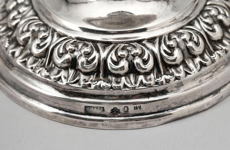 LJUSSTAKAR, 2 par, silver, senempire, D.Hermansson & Co resp otydl mästarstämpel, Stockholm 1842 res 1851.