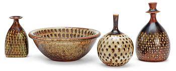 491. A set of four Stig Lindberg stoneware miniatures, Gustavsberg studio 1960'-70's.