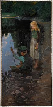 Lotten Rönquist, Flicka och pojke vid strandkant.