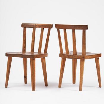 Axel Einar Hjorth, a set of six stained pine "Utö" chairs, Nordiska Kompaniet, Sweden, 1930s.