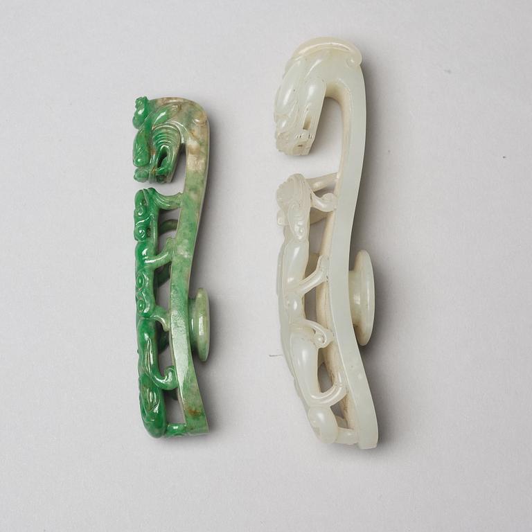 Two nephrite belt buckles, Qing dynasty and early 20th Century.