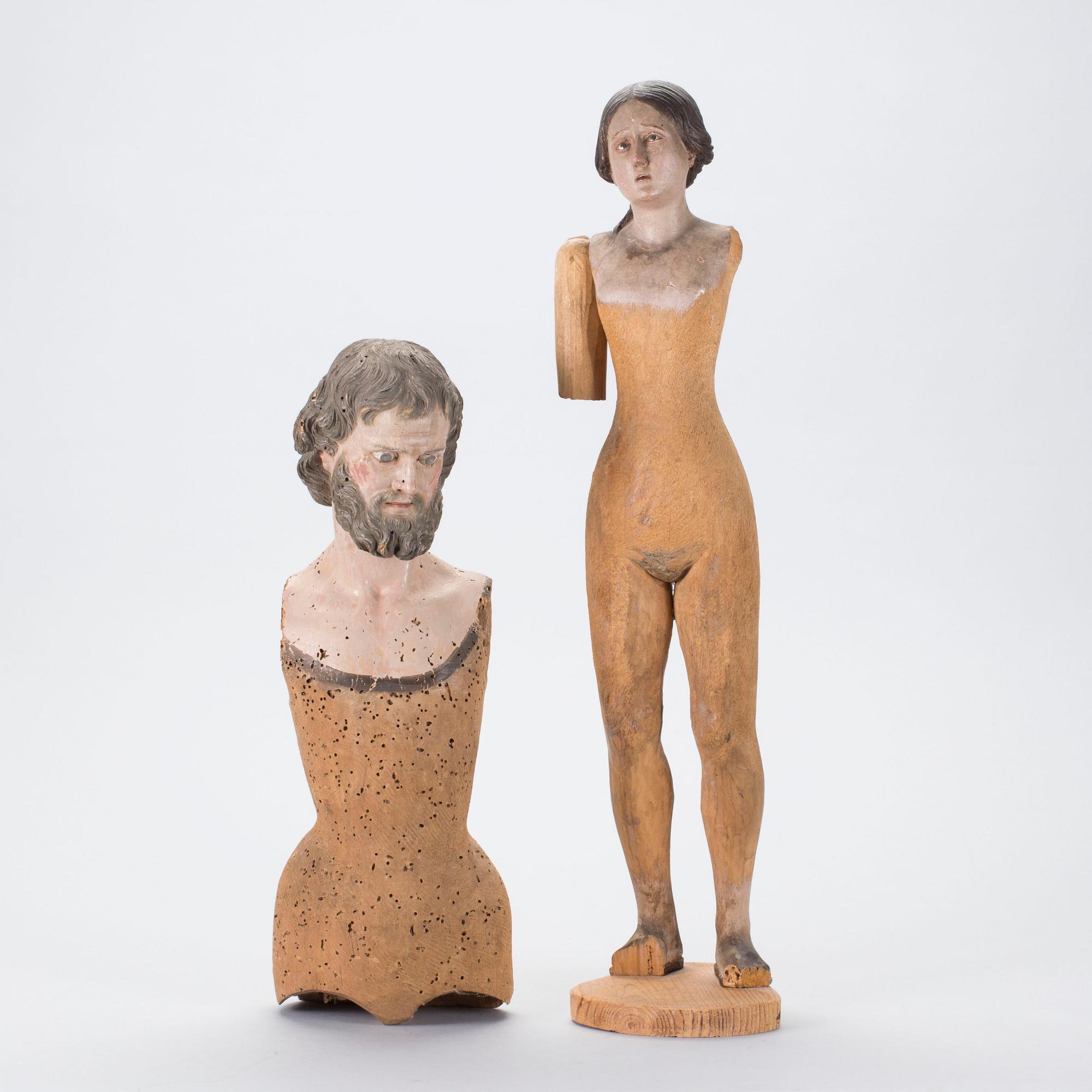 RELIGIÖSA FIGURER, 2 st, 1800-tal eller äldre.