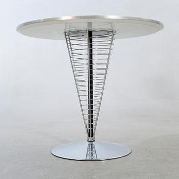 Verner Panton,chairs a pair and table, "Wire Cone", Fritz Hansen, 1988.