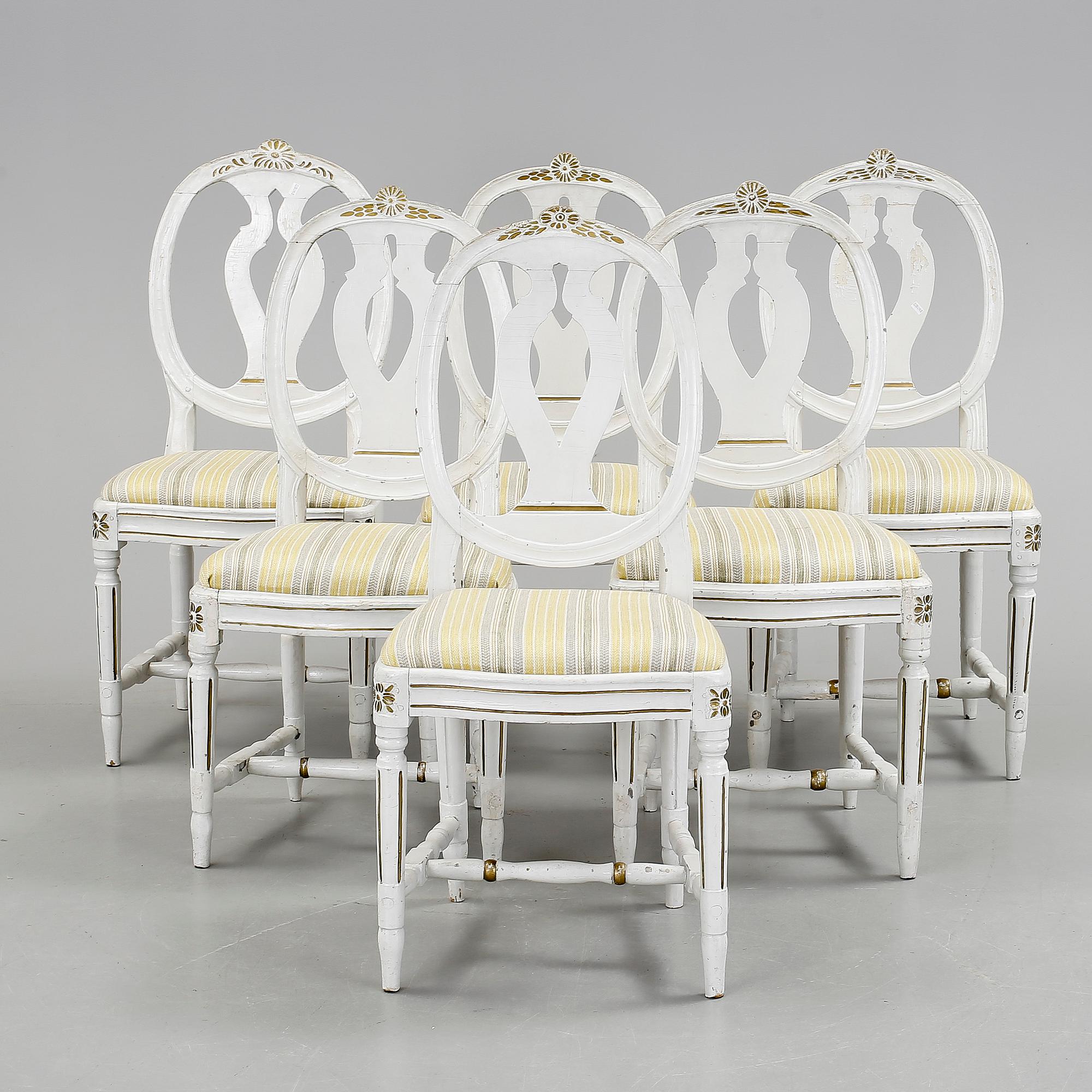 STOLAR 6 st, Gustaviansk provins, snarlika, 1700-tal.