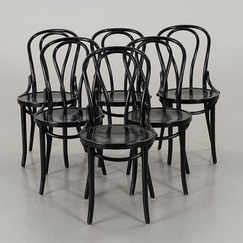 6 BLACK BENTWOOD CHAIRS SECOND HALF OF 20TH CENTURY, THONET-STYLE.