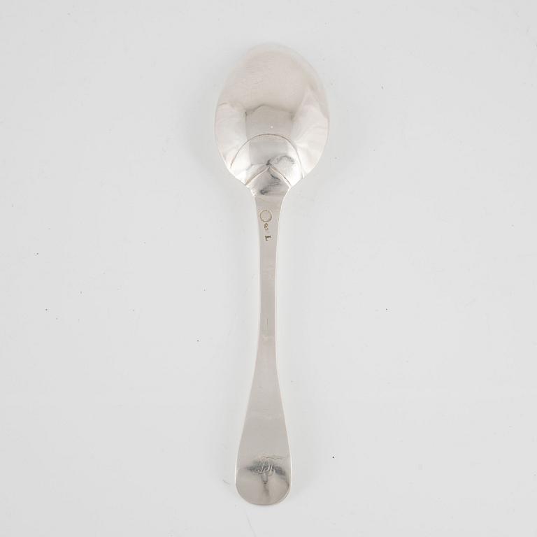 A Swedish 18th century silver tumbler and a silver spoon, mark of Erik Granroth, Sala 1744 and 1748,