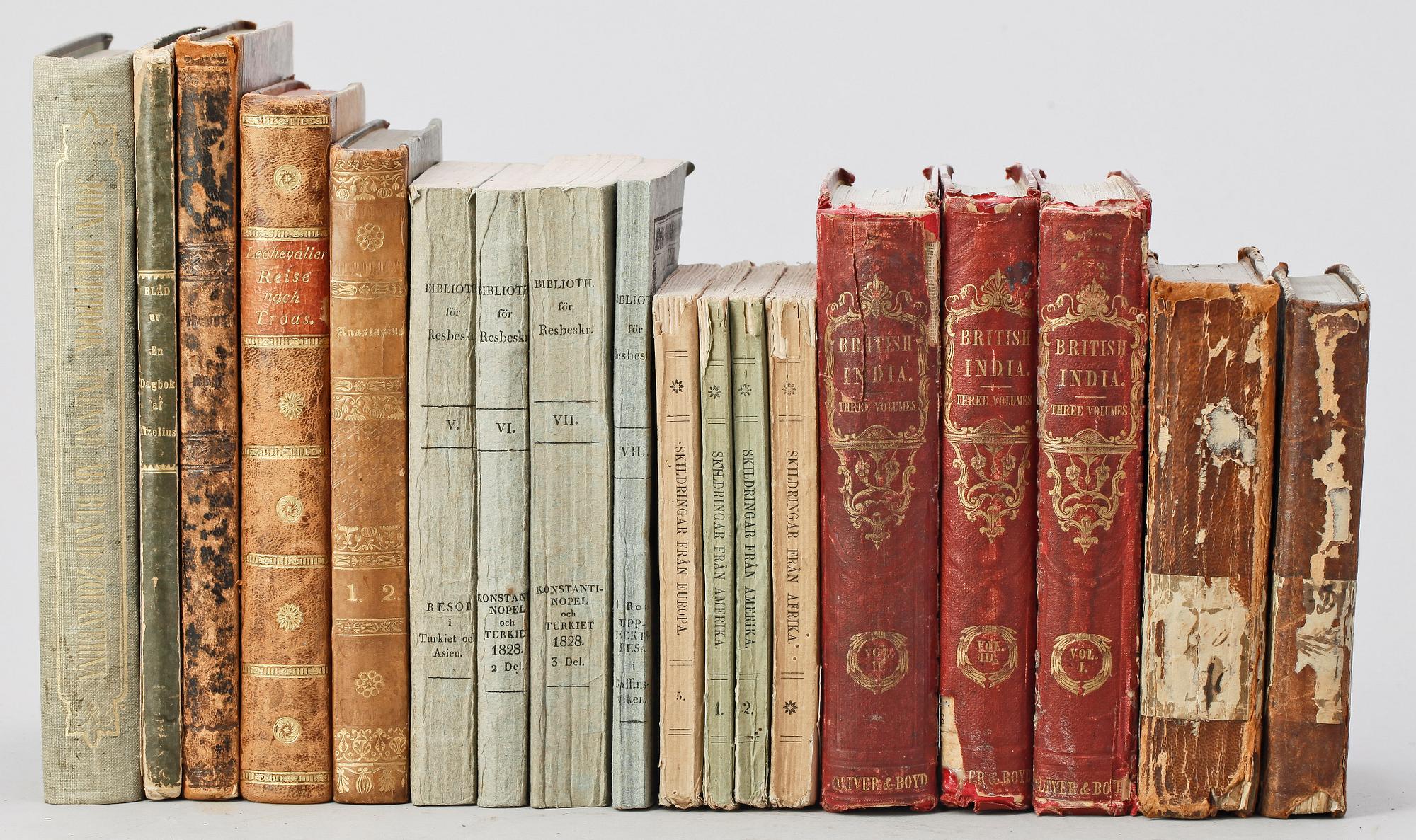 BOKPARTI RESELITTERATUR, 19 vol, bla "HögAsien och China samt deras Invånare.." av EAW. von Zimmermann, Stockholm 1821.