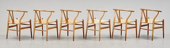 A set of six armchairs 'Y-chair' by Hans J Wegner, Carl Hansen & Son, Denmark.