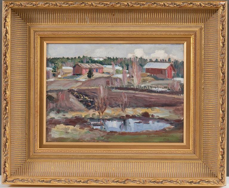 VÄINÖ HÄMÄLÄINEN, olja på duk, uppfodrad på skiva, sign. och dat. 1918.