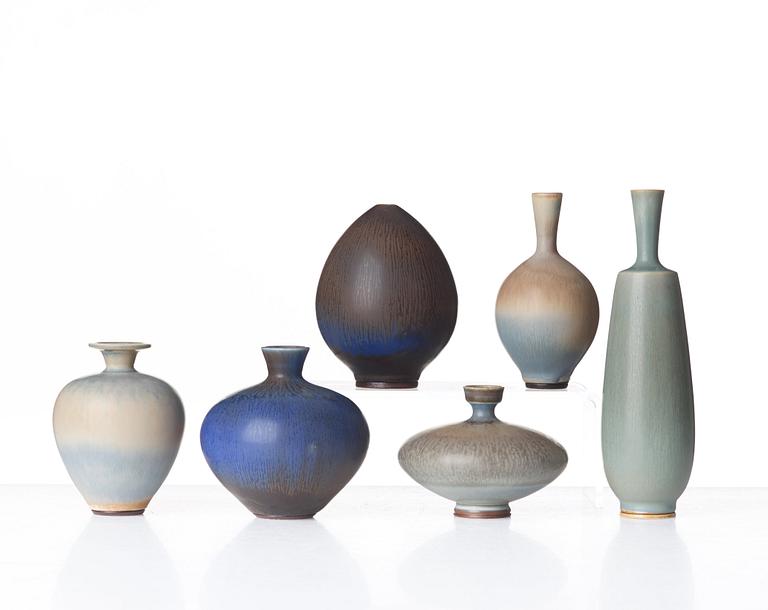 Berndt Friberg, vaser, 6 st, Gustavsbergs studio 1961-79.