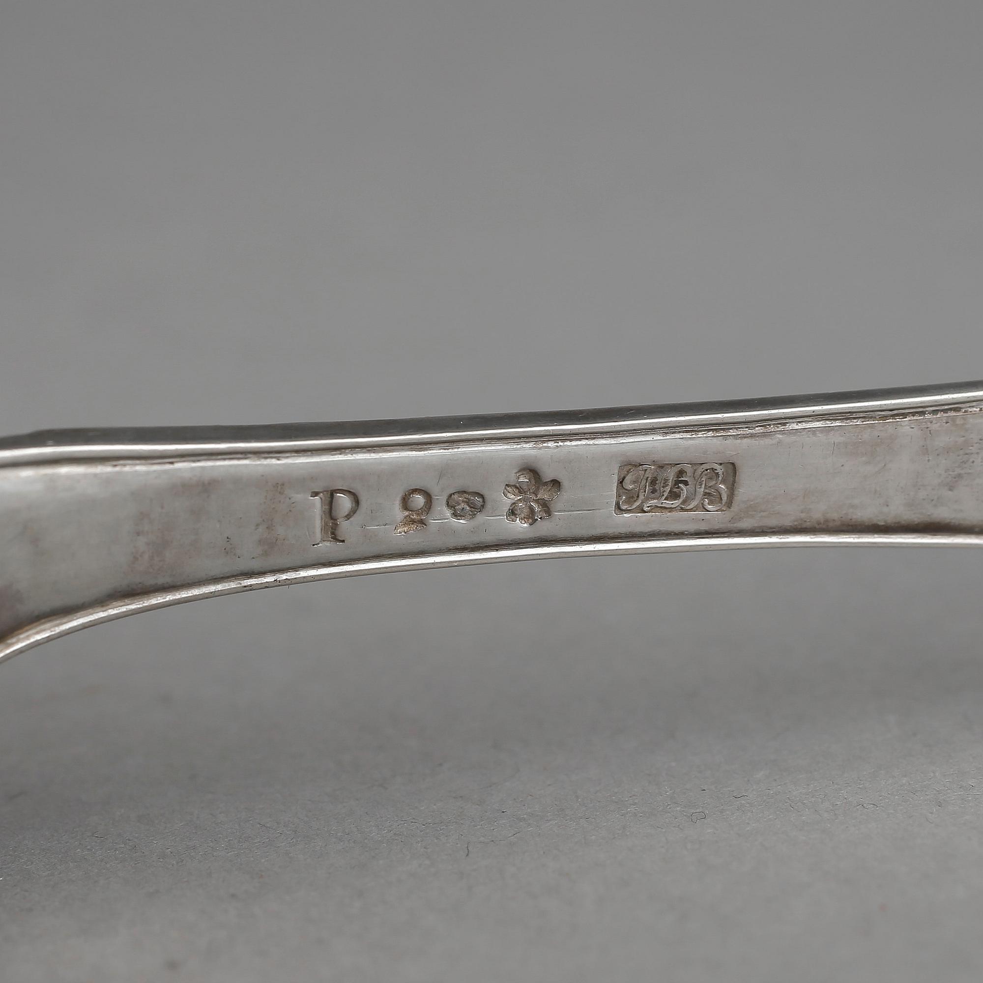 MATSKEDAR, 9 st, silver, bla Lindegren, Borås 1784. Tot ca 547 gram.