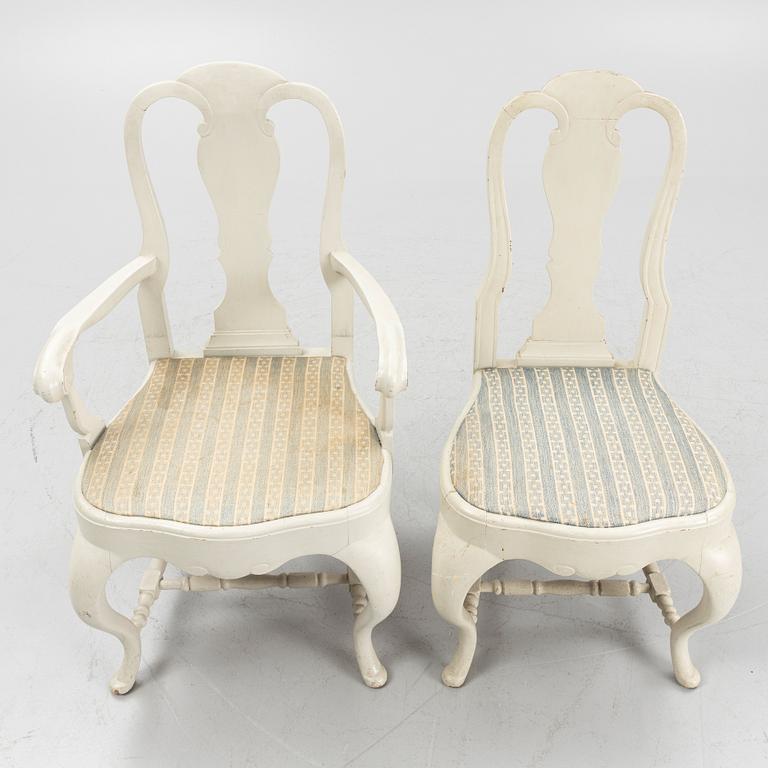 Armchairs, a pair, and chairs, 8 pieces, Rococo style, early 20th century.