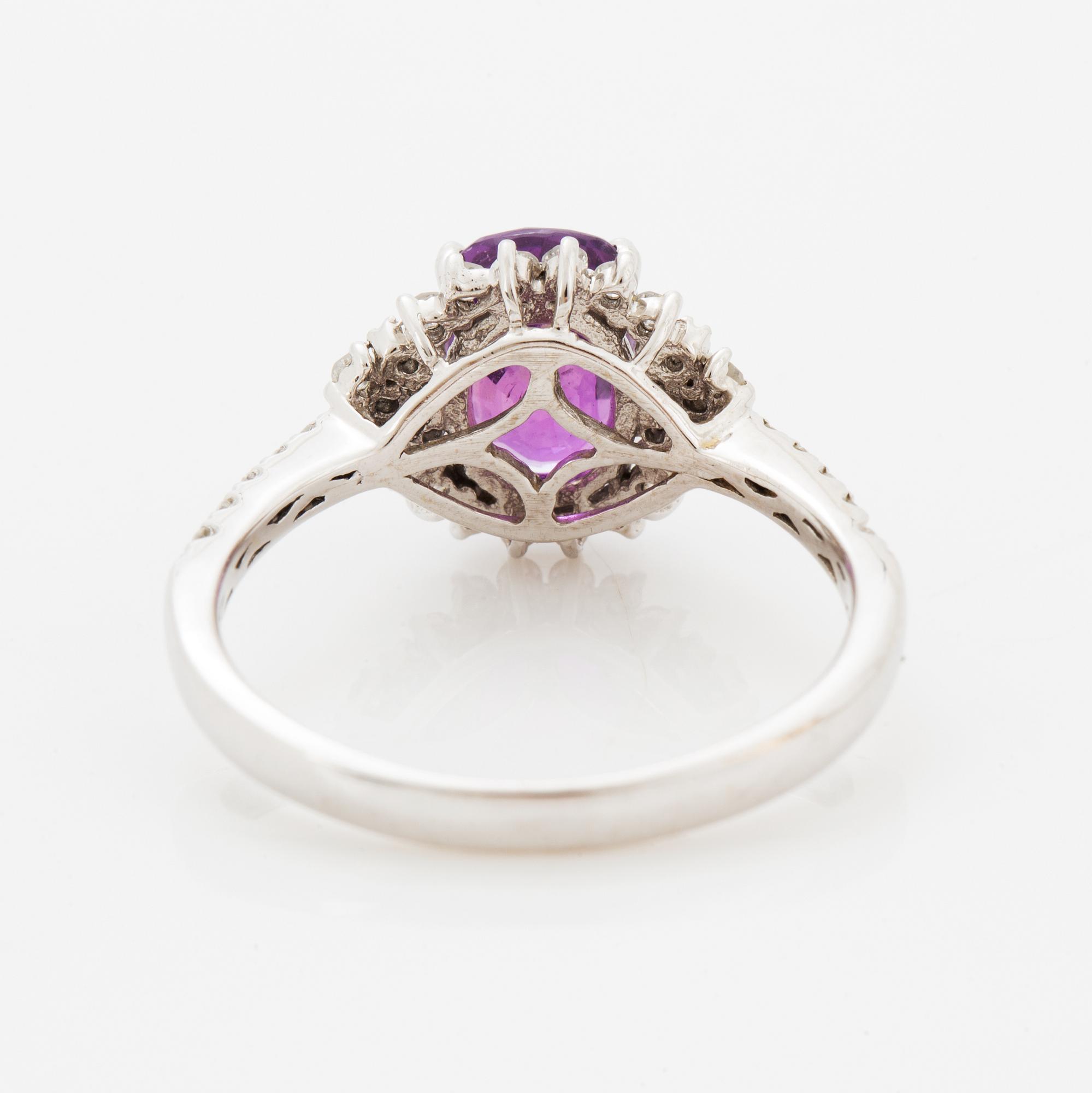 Pink purple sapphire and eight-cut diamond ring.