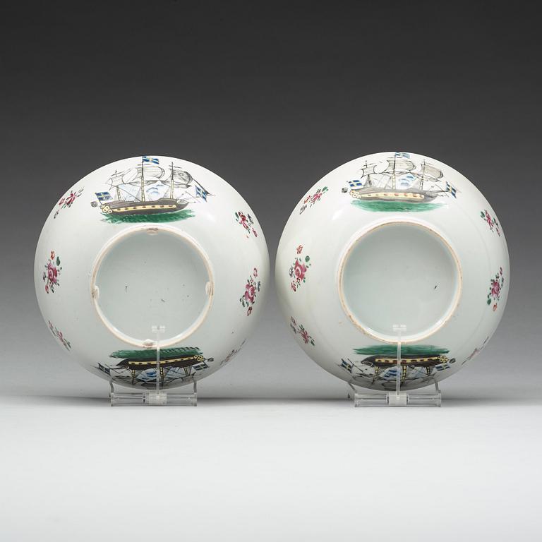 A pair of 'European Subject' punch bowls, Qing dynasty, Qianlong (1736-95).