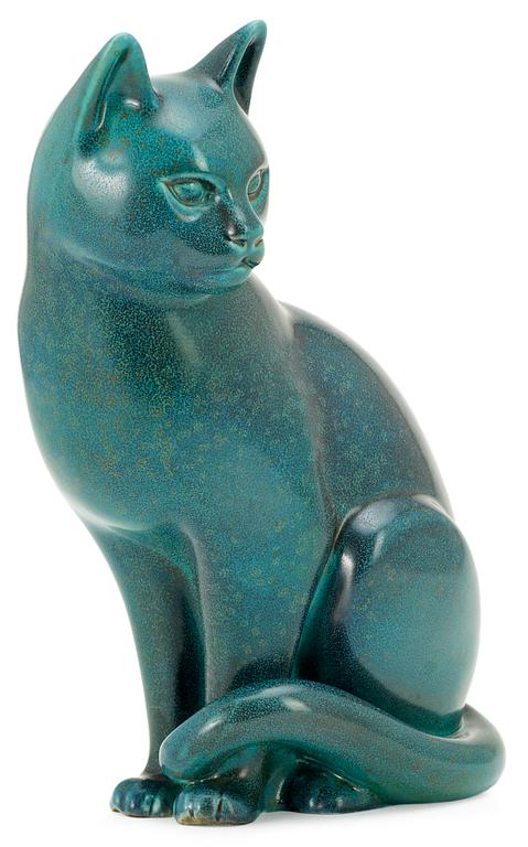 A Gunnar Nylund stoneware figurine of a cat, Rörstrand.