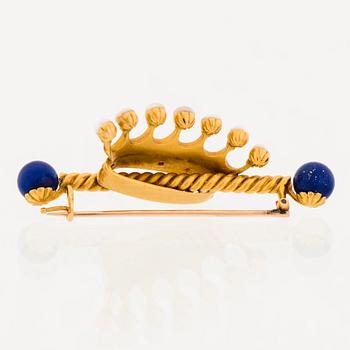 BROSCH, lapis lazuli, pärlor, rubiner, diamanter, 14K (56) guld. Ryssland, 1899-1908.