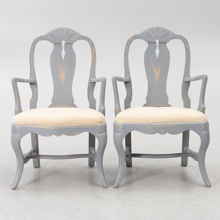 A pair of Rococo style armchairs, early 20th Century.