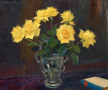 143. Olle Hjortzberg, Still life with yellow roses.
